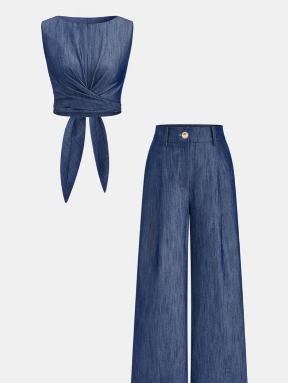 Commense Wide-Leg High-Waist Pants in Denim Blue Set Size Small